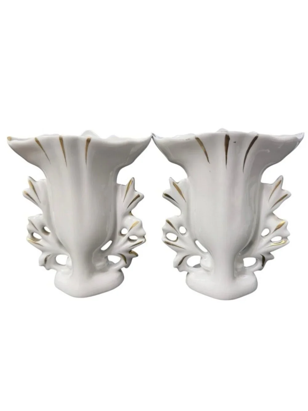 VTG Vista Allegra VA Portugal Porcelain Vases Pair Floral Gold Gilt Ornate 4.5